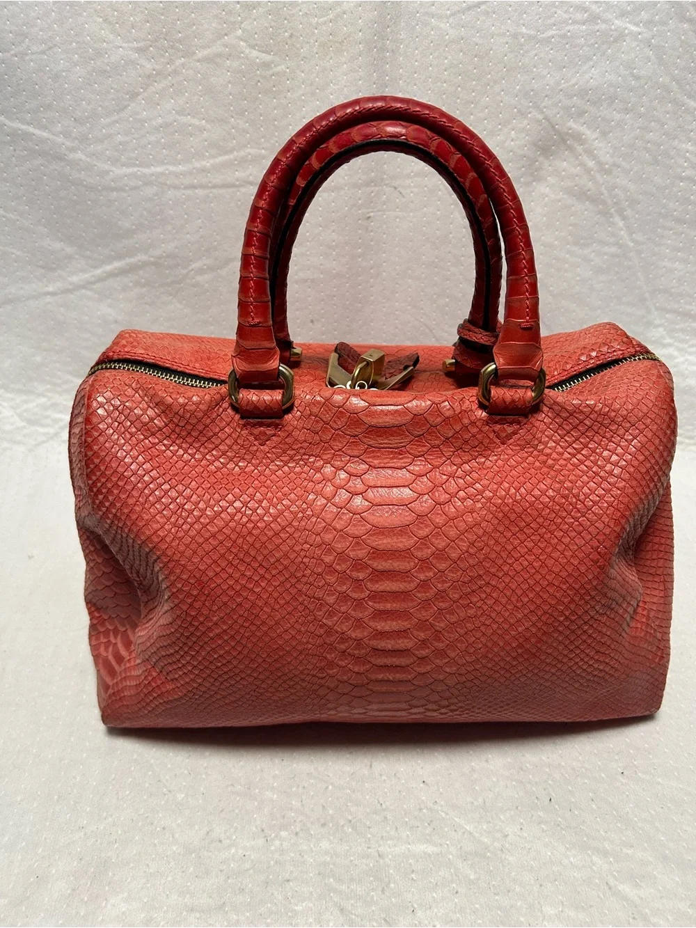 Emporio Armani Red salmon Faux Python  leather with Gold Hardware bag
